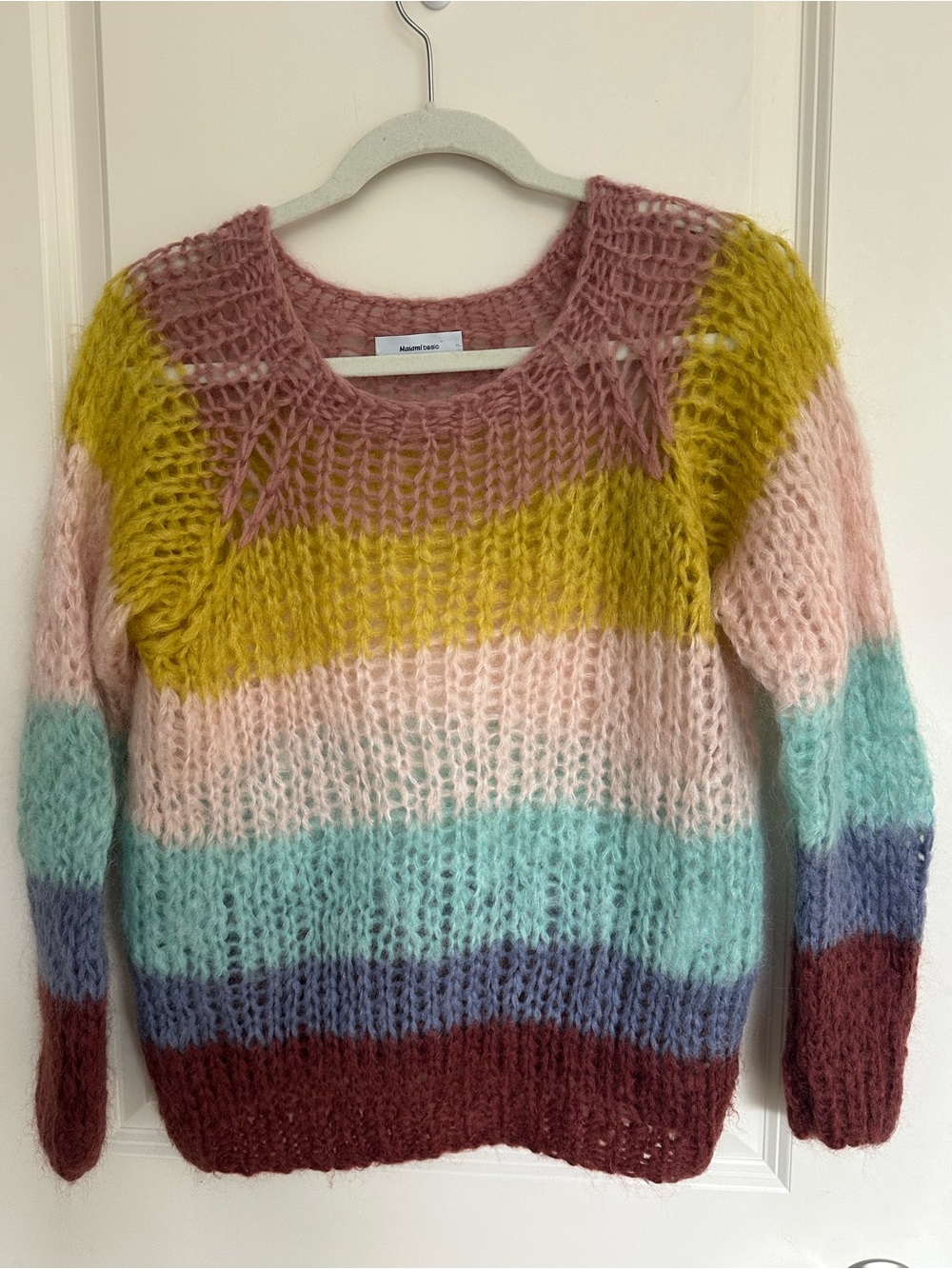 Maiami Berlin Hand-Knit Multicolor Striped Mohair Mesh Sweater Size Small